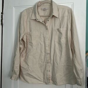 Loft tan snap button long sleeve shirt.
